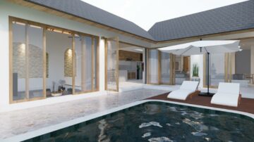 Villa Bergaya Mediterania dengan Pemandangan Sawah di Sanur untuk Disewakan